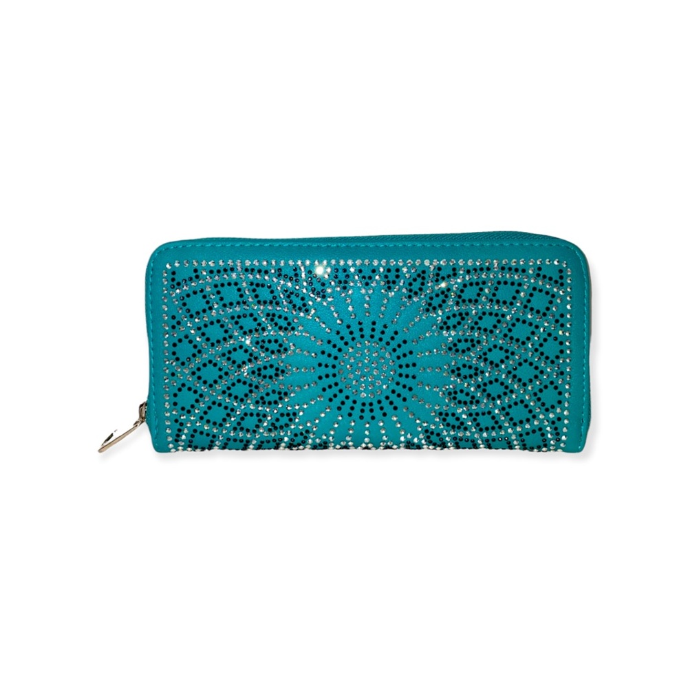 Turquoise rhinestone bling fashion wallet
